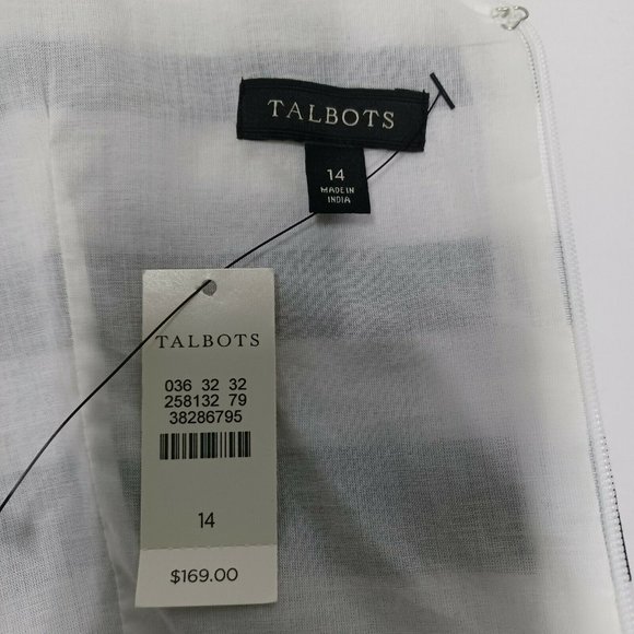 Talbots Dress Fit & Flare Pleated Sz 14 Sleeveless Linen Cotton  Black White - Picture 9 of 10